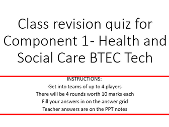 Revision quiz for Component 1 Health and Social Care BTEC tech