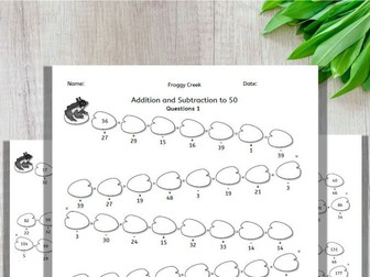 Froggy Creek - Addition and Subtraction to 10, 20 and 50 (150 Question Sheets!)