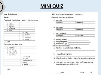 Spanish - Y8 Mini Quiz (past tense)