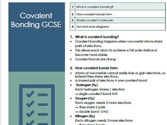 Covalent Bonding – GCSE Chemistry One-Page Summary, Flashcards & Hinge Questions