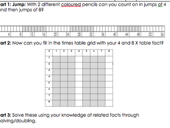 4 and 8 times tables year 3 or 4