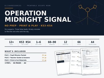 Operation Midnight Signal – Printable Espionage Escape Room (Ages 12+, 60–90 mins, 1–6 Players)