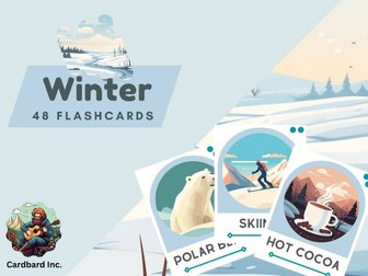Winter season 48 flashcards with syllables, vocabulary cards, ESL