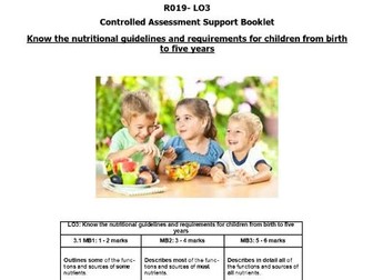 Student workbook/ guide for RO19 Lo3 OCR cambridge nationals Child Development