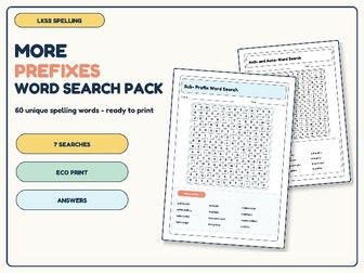 LKS2 More Prefixes Word Search Pack | 7 Spelling Activities