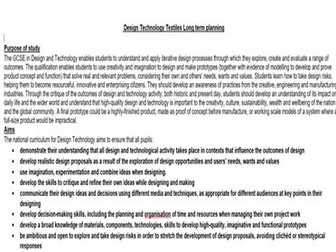 DT Textiles Scheme of Work, Scheme of Learning Years 9 - 13
