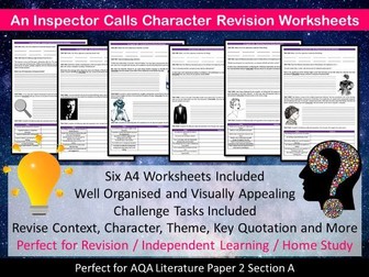 An Inspector Calls Character Revision Worksheets