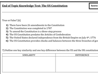 A-Level Politics End of Unit Test - The US Constitution