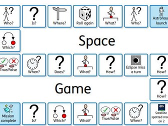 Space themed track game with question openers for SEND children