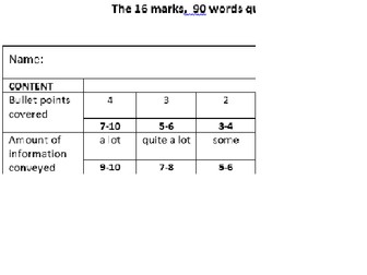 Easy marking of the 16 mark GCSE  French writing