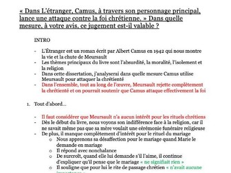 Essay plan for A level French L'étranger