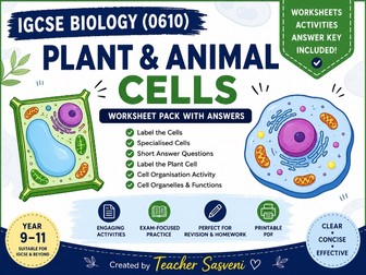 Plant & Animal Cells | Worksheets | Answer Key