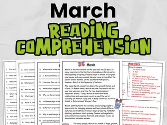 March Reading Comprehension & Close Reading Activities | KS2 English Worksheets | Differentiated