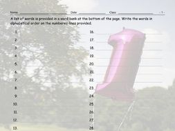 Cardinal-Ordinal Numbers Alphabetical Order II