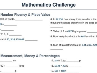 Year 5 Maths Challenges A to Z