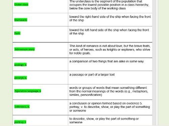 Treasure Island Vocabulary booklet