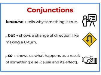 Conjunctions poster: because, but, and so