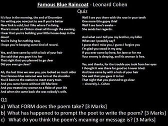 'Famous Blue Raincoat' by Leonard Cohen - Quiz