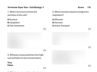 Cell Biology 10 Minute Topic Tests GCSE AQA Combined Science