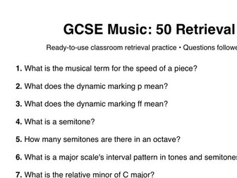 50 Ready-to-Use GCSE Music Retrieval Questions