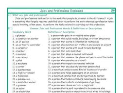 Jobs and Professions Explanation-Definitions