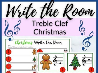 Christmas Treble Clef Write the Room for Primary Music Lessons