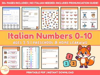 Italian Numbers 0–10 | EYFS / Preschool Pack | Printable PDF