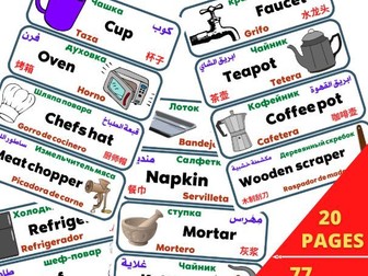 Multilingual ESL Kitchen Objects Labels English Chinese Arabic Russian Spanish
