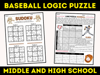 Baseball Logic Puzzle: Sudoku Activities Middle & High School Sub Plans