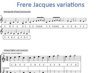 Frere Jacques variations notated - Theme and variations.