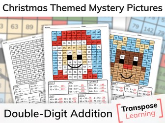 Christmas Themed Double Digit Addition Mystery Pictures | Math Review Worksheets