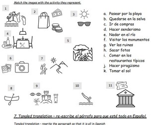 Spanish KS3 Holidays Worksheet