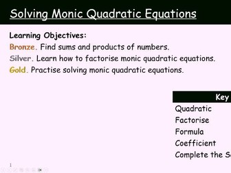Factorising Monic Quadratic Equations