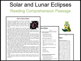 Solar and Lunar Eclipses Reading Comprehension and Word Search