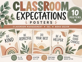 Boho Classroom Expectations Posters | Classroom Management & SEL Decor