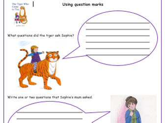 Y1 Using Question Marks task - Editable - based on The Tiger Who Came To Tea