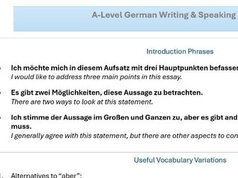 German A level Writing and Speaking Cheat Sheet