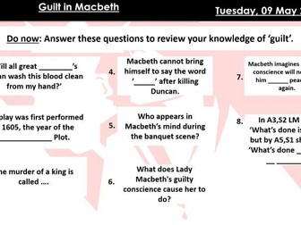 'Macbeth' Revision Lesson and Essay: The Theme of Guilt