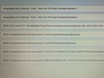 WJEC Hospitality and Catering Level 1/2  - ALL RESOURCES