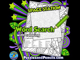 Space Station Word Search Puzzle Activity with Colouring | Outer Space Wordsearch