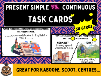 Present Simple vs. Continuous Task Cards