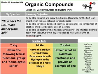 Organic Compounds: Alcohols, Carboxylic Acids and Esters (Pt.1)