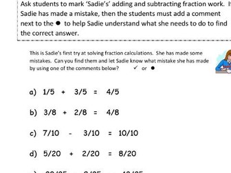 Adding and Subtracting Fractions with the Same Denominator Year 3/4/5