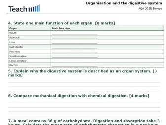 AQA GCSE Biology Organisation Worksheets & Answers