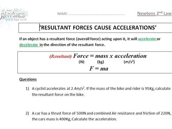 Newtons 2nd Law F = ma application questions