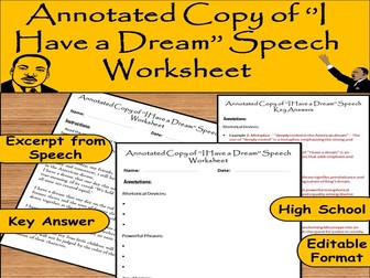 Martin Luther King Jr ‘I Have a Dream’ Speech Analysis – Annotated Worksheet with Answers