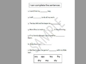 I can complete the sentences - 'y' words group 4