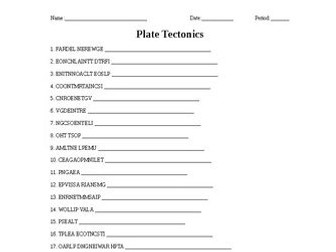 Plate Tectonics Word Scramble for Geology Students