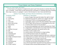 Travel Modes and Items Explanation-Definitions