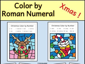 Christmas Color by Roman numerals, color by number